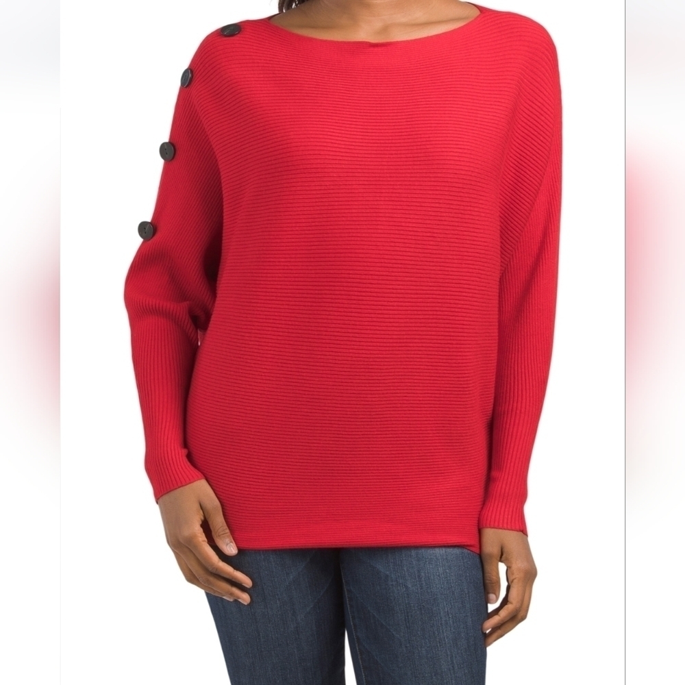 Greige Red Dolman Sleeveless Ribbed Sweater
